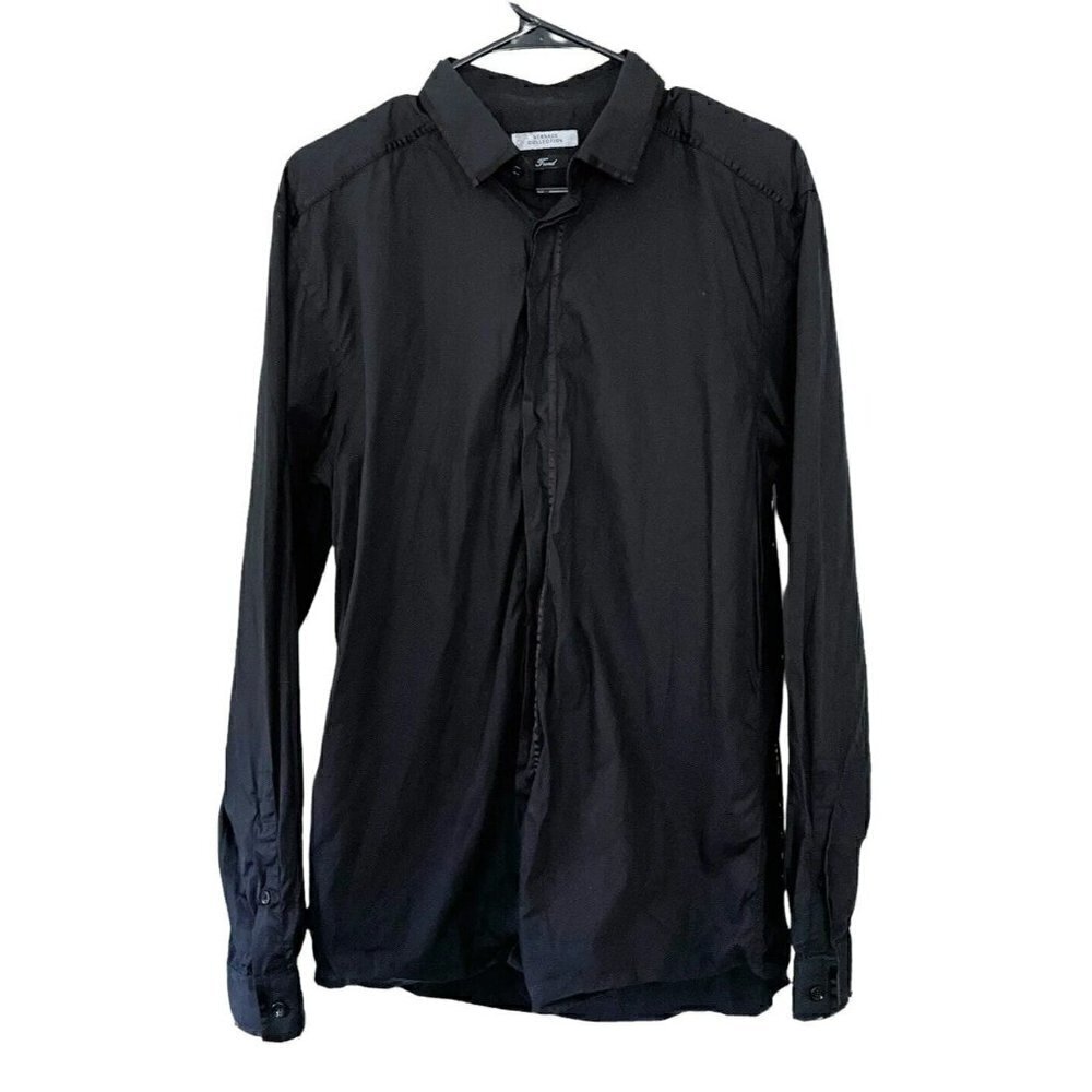Versace Collection Men's Sz 41 "Trend"  Black Dress Shirt Banded Collar